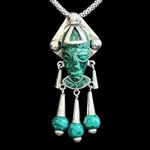 Vintage Taxco Mexico Sterling silver malachite warrior pendant